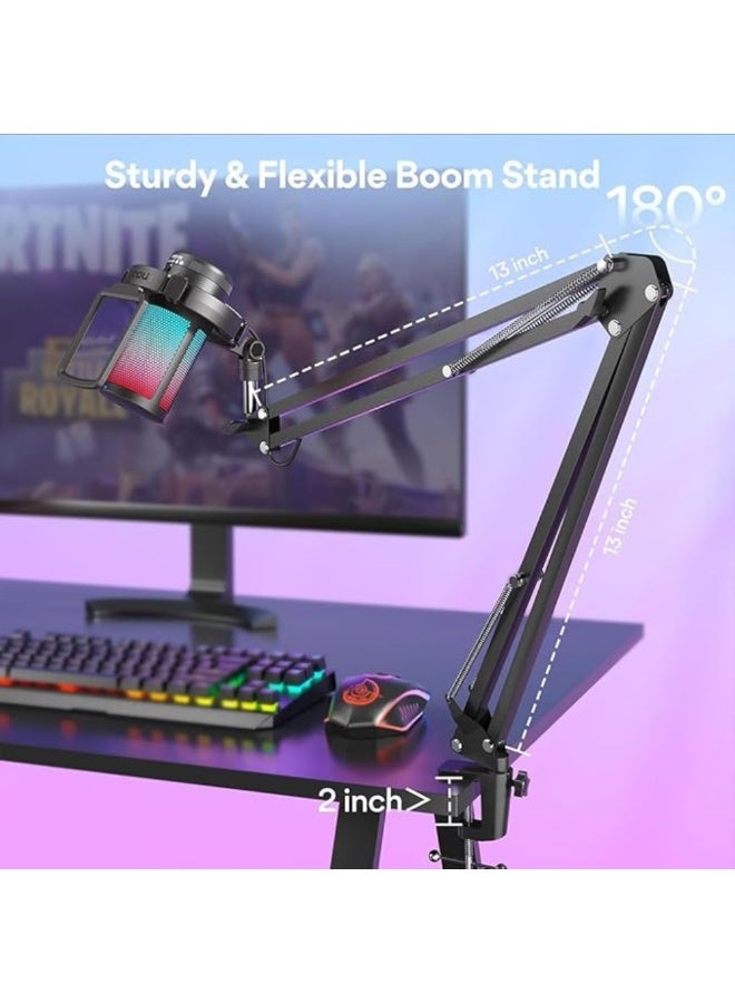 AL3B Gaming Microphone with Stand, USB Microphone, Noise Cancellation with Touch Mute, RGB Lighting, Suitable for Video Games, Podcasts, and Live Streaming, Compatible with Gaming Consoles and PCs - Image 3