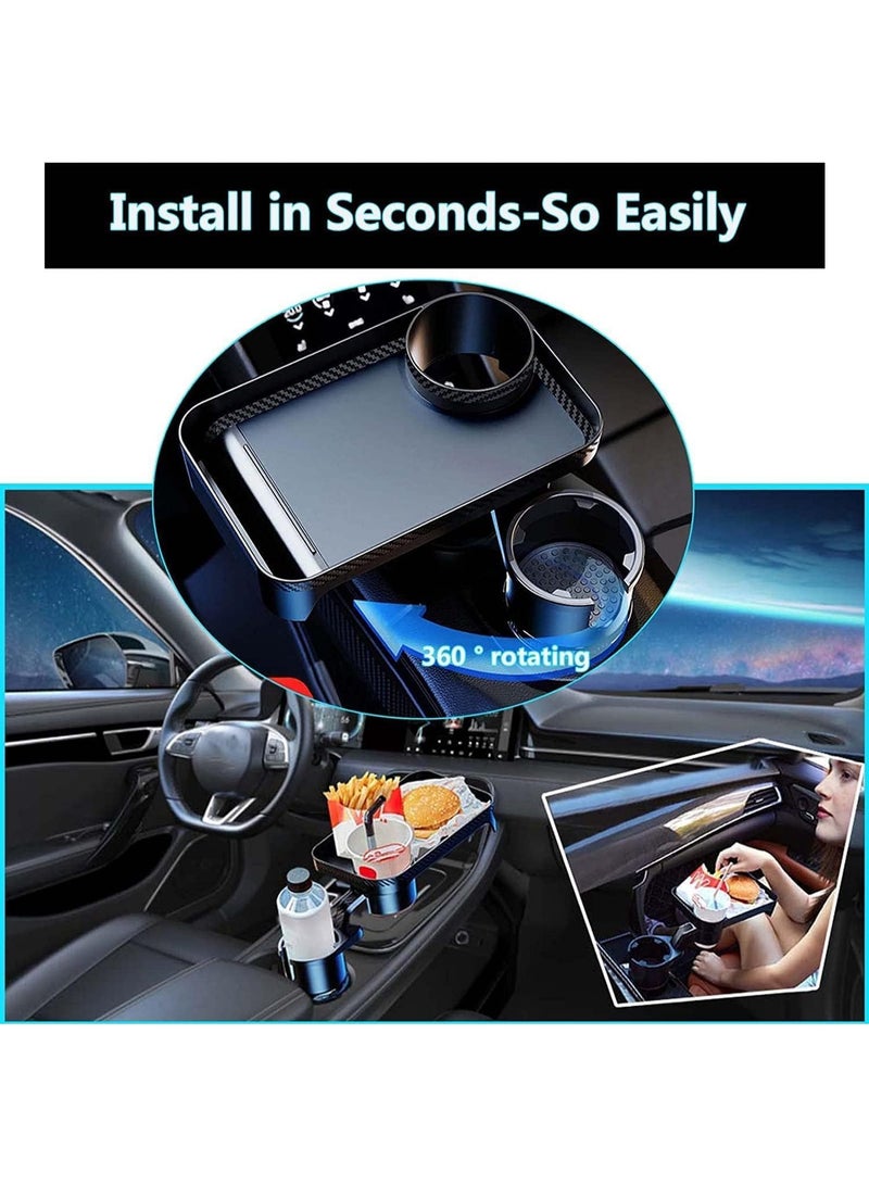 Car Cup Holder Expander Tray with Dual Cup Holder and Detachable Food Tray, 360° Rotating Base, Adjustable Width for Most Vehicles, Anti-Spill Design, Black - Image 5