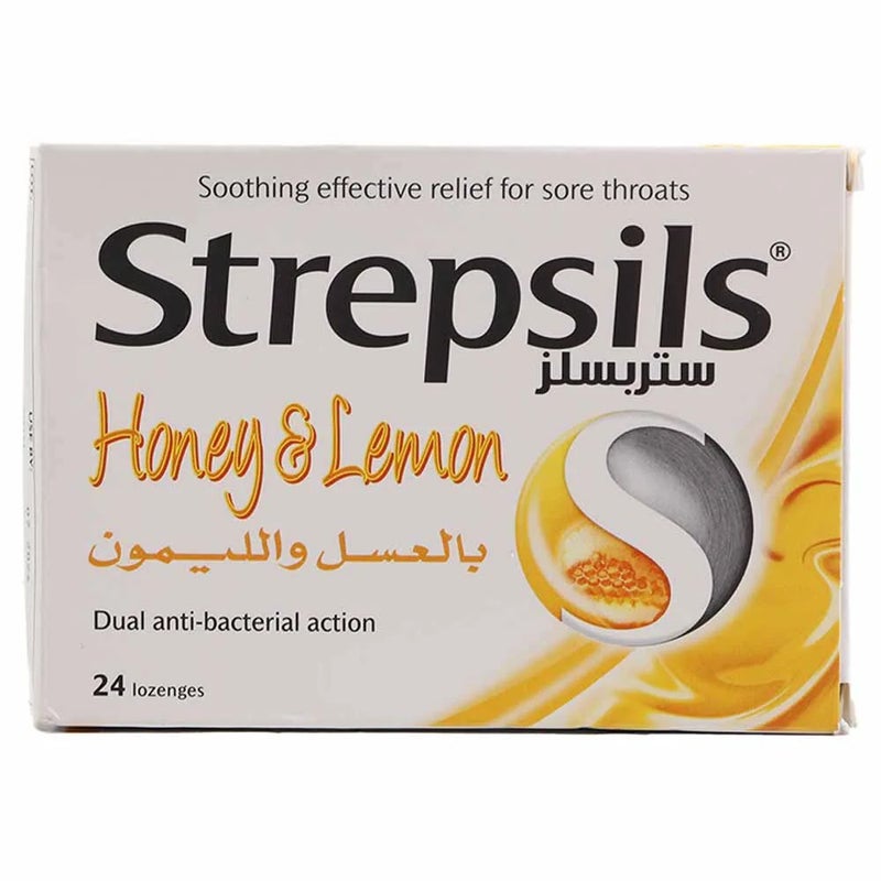 Strepsils ستربسيلز بالعسل والليمون لتخفيف التهاب الحلق - 24 حبة مصاصة - Image 1