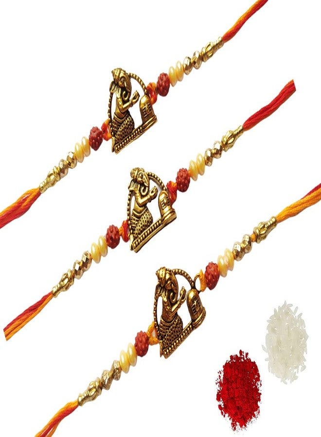 SAMARIYA Metal Gold Ganesh Shiv Rakhi for Men Kids Borther Rakhi Set Gift Pack Rakhi with Roli Chawal (Pack of 3) - Image 1