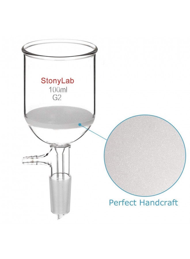 StonyLab Borosilicate Glass Buchner Filtering Funnel 100ml with Medium Frit(G2), 56mm Inner-Diameter, 60mm Depth, with 24/40 Standard Taper Inner Joint and Vacuum Serrated Tubulation (100ml) - Image 3