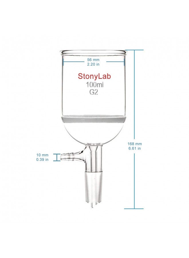 StonyLab Borosilicate Glass Buchner Filtering Funnel 100ml with Medium Frit(G2), 56mm Inner-Diameter, 60mm Depth, with 24/40 Standard Taper Inner Joint and Vacuum Serrated Tubulation (100ml) - Image 2