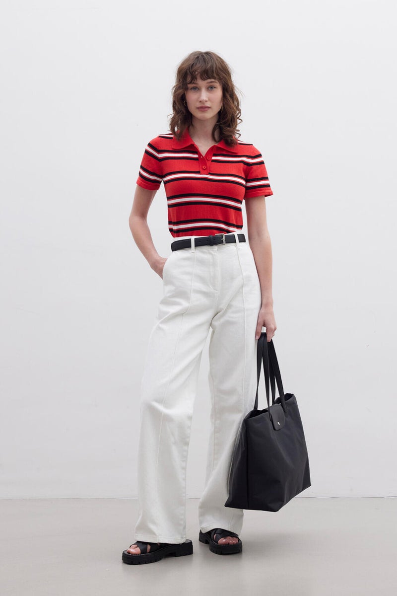 Manuka Retro Striped Knitwear Blouse Red  - Image 1