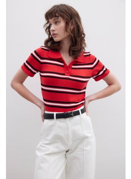 Manuka Retro Striped Knitwear Blouse Red  - Image 5
