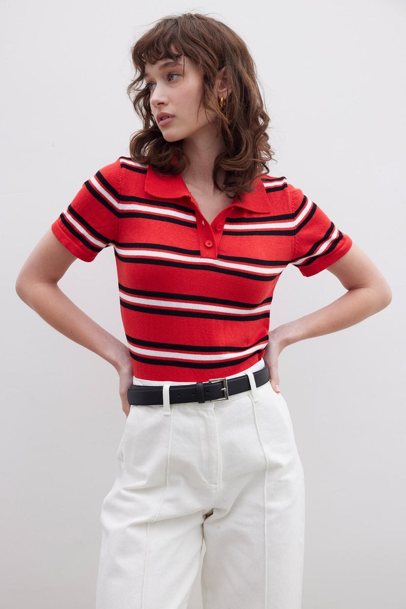 Manuka Retro Striped Knitwear Blouse Red  - Image 5