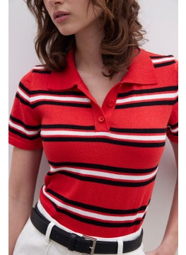 Manuka Retro Striped Knitwear Blouse Red  - Image 4