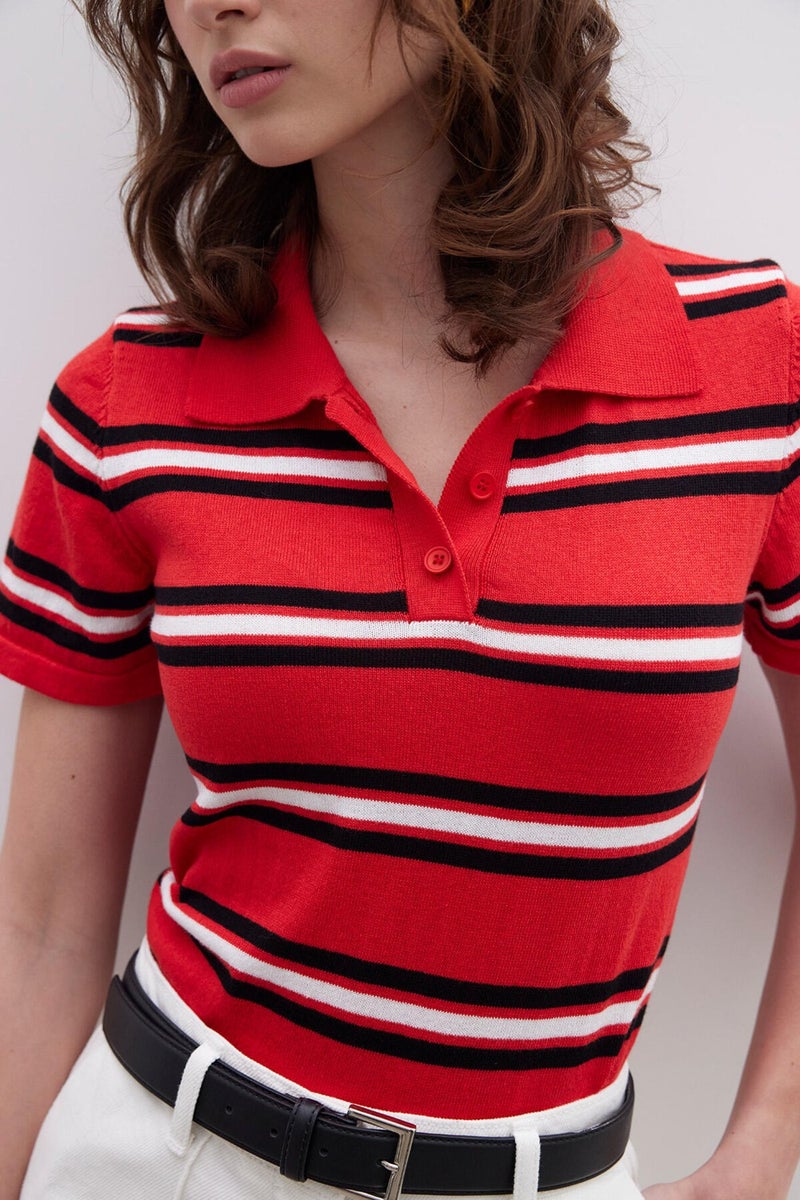 Manuka Retro Striped Knitwear Blouse Red  - Image 4