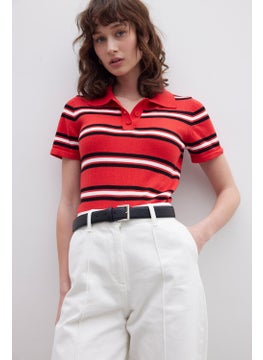 Manuka Retro Striped Knitwear Blouse Red  - Image 3