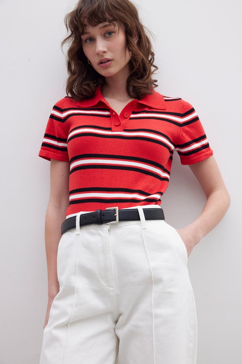 Manuka Retro Striped Knitwear Blouse Red  - Image 3