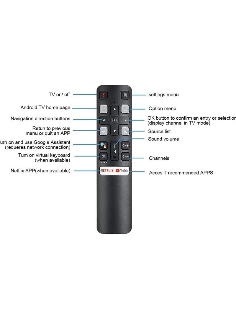 BGM RC802V Voice Remote Control for TCL Android TV 40S330 32S330 65Q637 55Q637 55S430 40S334 32S334 70S430 32A325 32A323 43S430 65Q630 7 55Q637 43S434 50S434 55S434 65S434 75S434 32P30S 50S435  with battery  - Image 4