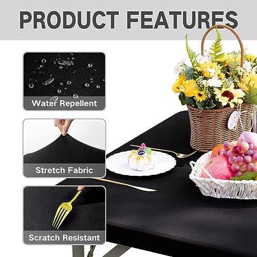 Nacuci Square Fitted Table Cover Elastic Tablecloth Stretch Spandex Tables Top Cover Table Topper Cap for Dining Kitchen Home Party Black 34X34 Inch - Image 4