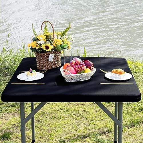 Nacuci Square Fitted Table Cover Elastic Tablecloth Stretch Spandex Tables Top Cover Table Topper Cap for Dining Kitchen Home Party Black 34X34 Inch - Image 2
