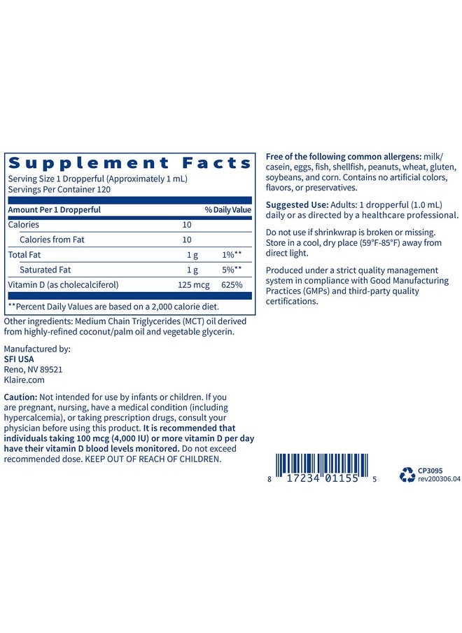 Vitamin D3 Liquid Drops High Potency 5000Iu Vit D In Easytoabsorb Mct Oil Immune Bone & Cardiovascular Support No Soy No Artificial Colorings Or Flavors (120Ml / 4 Fl Oz)