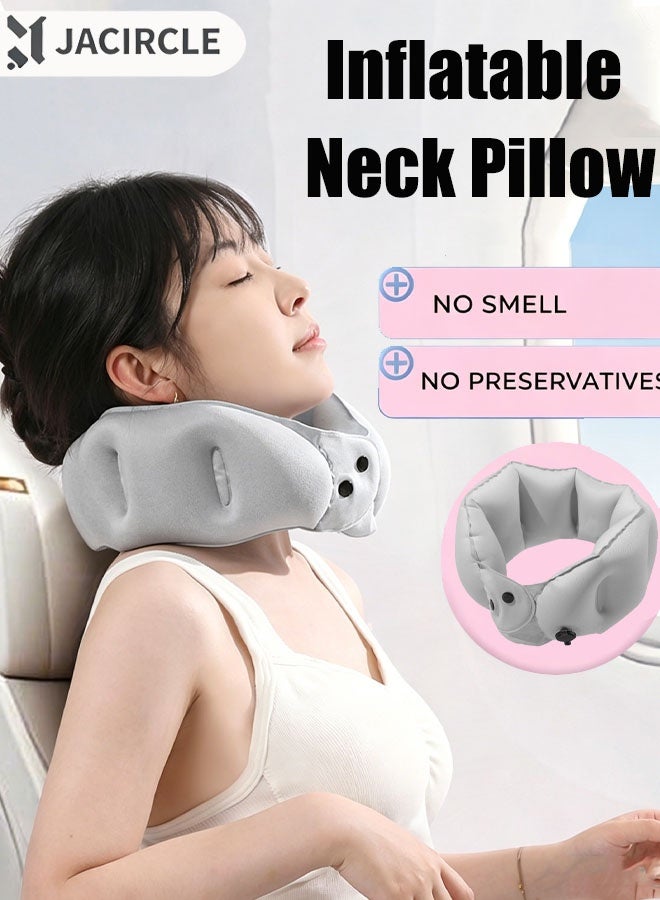 JACIRCLE Inflatable Travel Pillows for Airplanes with Compact Bag and Blindfold Velvet Inflatable Neck Pillow for Traveling Head Support U Shaped Flight - Image 1