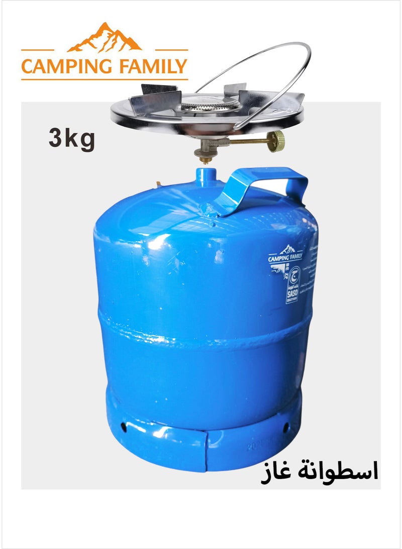 CAMPING FAMILY Portable Camping Refilable Gas Cylinder with Removable Stove on Top 3Kg - Image 1
