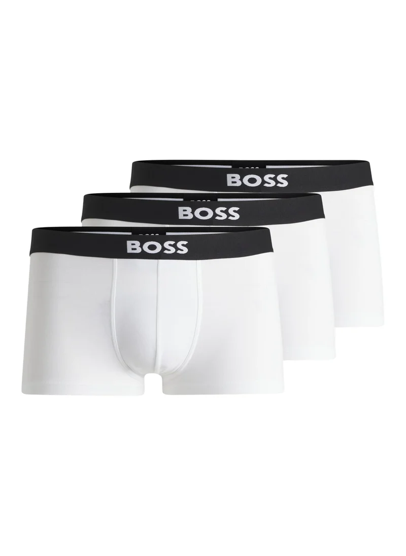 BOSS Three-pack of stretch-cotton trunks with logo waistbands