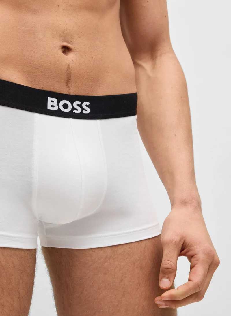 BOSS Three-pack of stretch-cotton trunks with logo waistbands