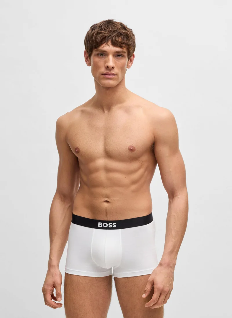 BOSS Three-pack of stretch-cotton trunks with logo waistbands