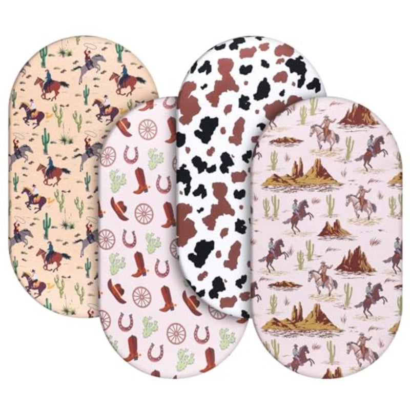 4 Pcs 32 x 16 x 3 Inches Western Bassinet Sheets for Boys Cowboy Crib Sheets Set for Bassinet Mattresses, Rectangle Soft Breathable West Jockey Print Newborn Bedding for Girl Boys - Image 1