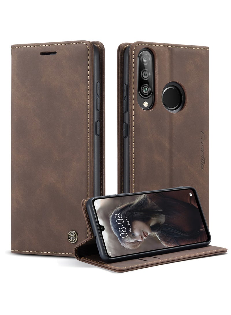 CaseMe Phone Case Luxury PU Leather Design 013 Flip Cover Card Slot Holder Cover For Huawei P30 Lite (Coffe) - Image 2