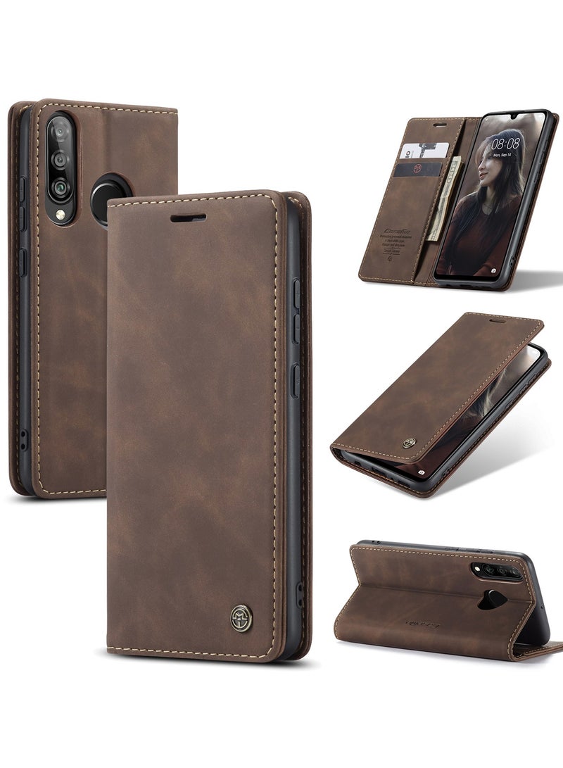 CaseMe Phone Case Luxury PU Leather Design 013 Flip Cover Card Slot Holder Cover For Huawei P30 Lite (Coffe) - Image 1