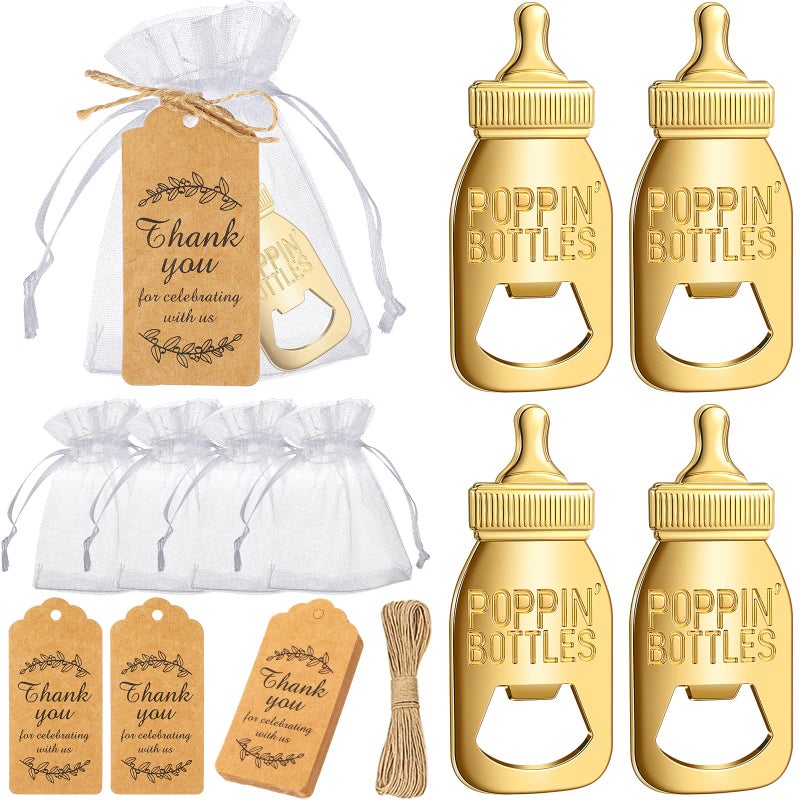 Chengu CHENGU Popping Bottle Openers Baby Shower Return Favors for Guests Bottle Opener Decorations and Souvenirs with Organza Bags Thank You Tags for Theme Party Favors Retro Style73 Pieces 