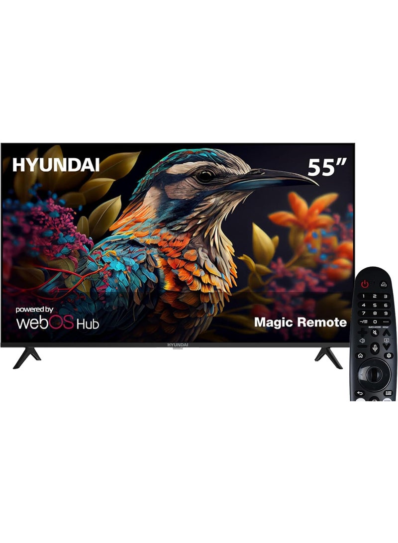 هيونداي تلفزيون هيونداي الذكي LED بدون إطار WebOS 4K UHD مع جهاز استقبال مدمج، أسود - L55HYNDA650 - Image 1