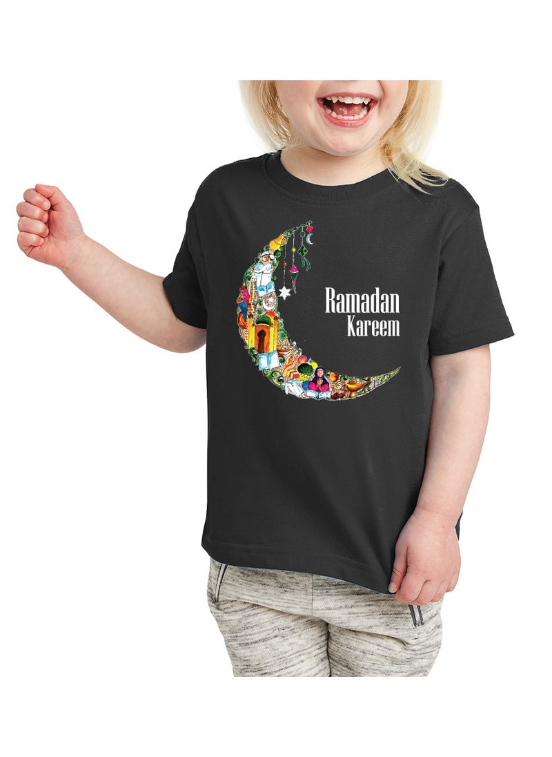 PRINTSHOP4ME Ramadan Mubarak Girl’s Cotton T-Shirt - Round Neck Short Sleeve T-Shirt for Girls - Ramadan Gift for Girls  - Image 1