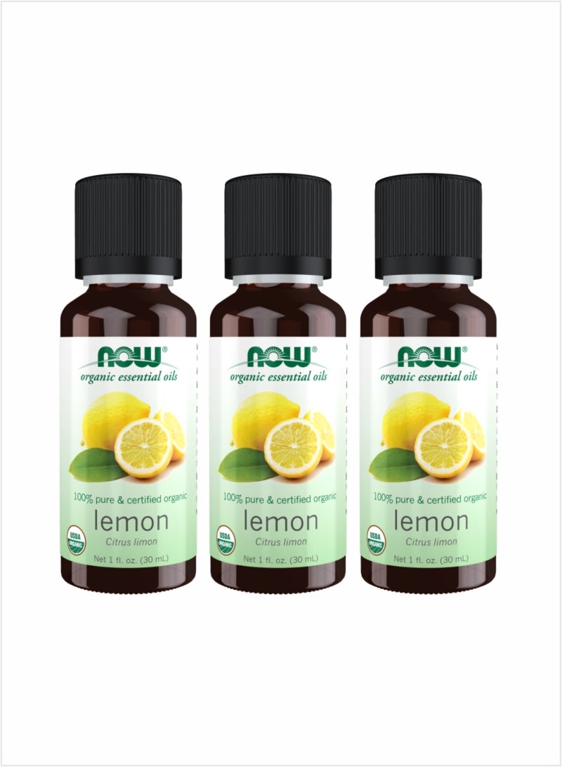 NOW 100% Pure Organic Lemon Essential Oil - Refreshing Citrus Aroma, 30ml (Pack of 3)