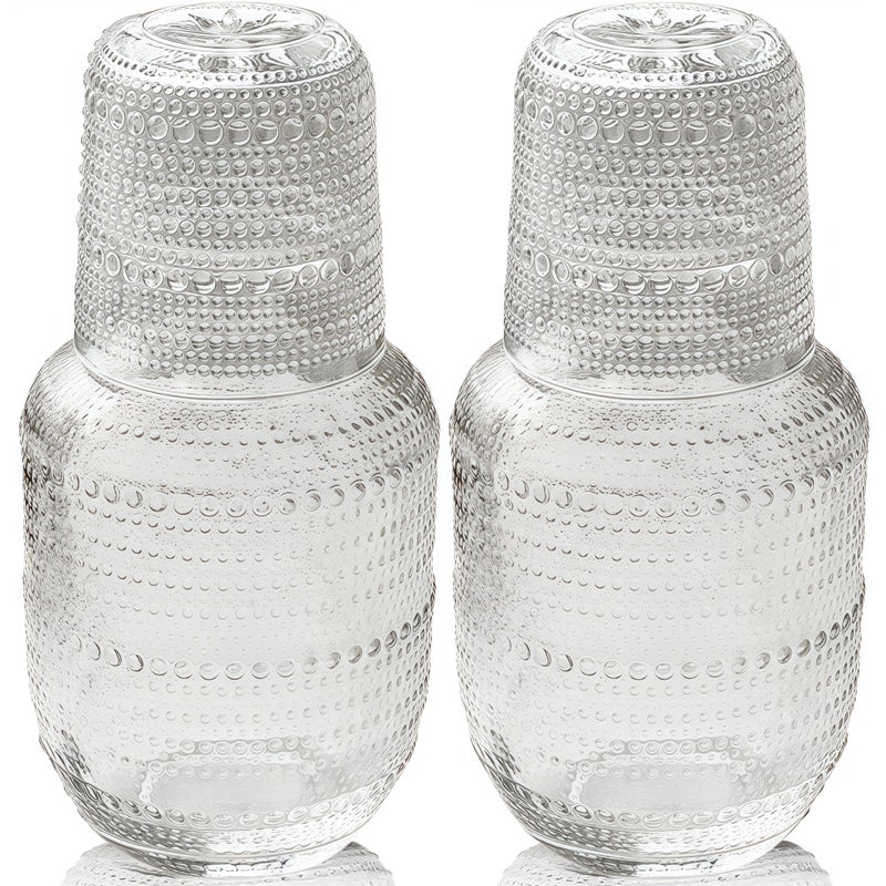 ZOOFOX Set of 2 Vintage Bedside Water Carafe and Glass Set, Clear Embossed Night Water Carafe with Tumbler Glasses, Elegant Pitcher and Matching Drinking Glass, Easy-Access for the Night - Image 1