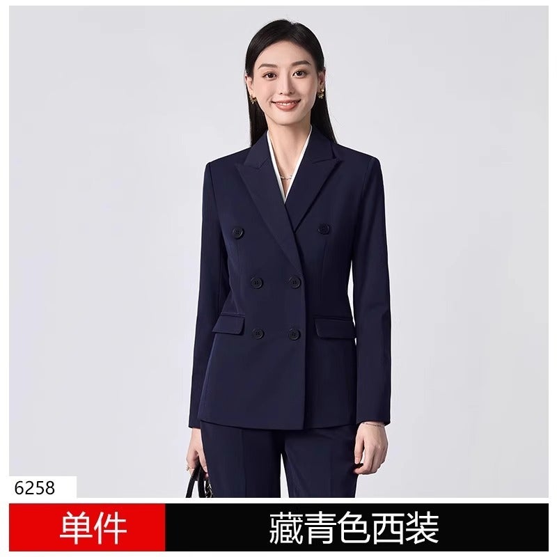 Suit suit Womens Business Wear Temperament Commuter Civil Servants Dress Interview Clothing Spring and Autumn Work Clothes Suit Jacket Blue suit + trousers - Image 4