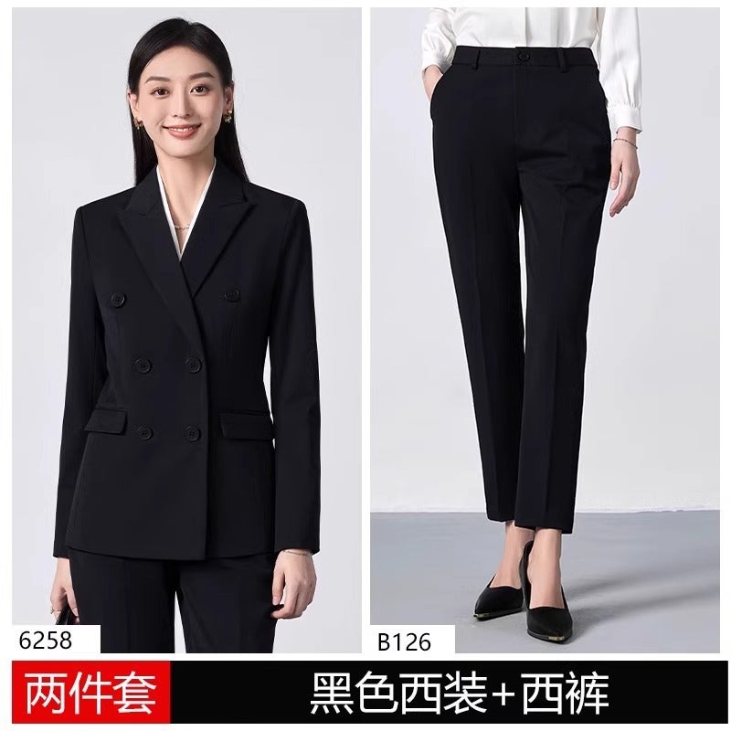 Suit suit Womens Business Wear Temperament Commuter Civil Servants Dress Interview Clothing Spring and Autumn Work Clothes Suit Jacket Blue suit + trousers - Image 3