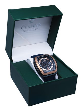 Opulent 6-Hands Chronograph Watch – Tonneau Skeleton Cobalt Blue & Gold Chronograph Edition with Premium Silicon Strap – Elite Y121 Calibre Movement – Waterproof Design - view 4