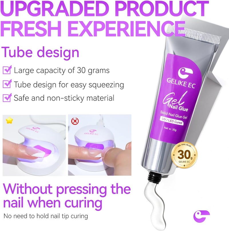 gelike ec Solid Glue Gel for Nail - Adhesive for Press on Tips 30g - Image 2