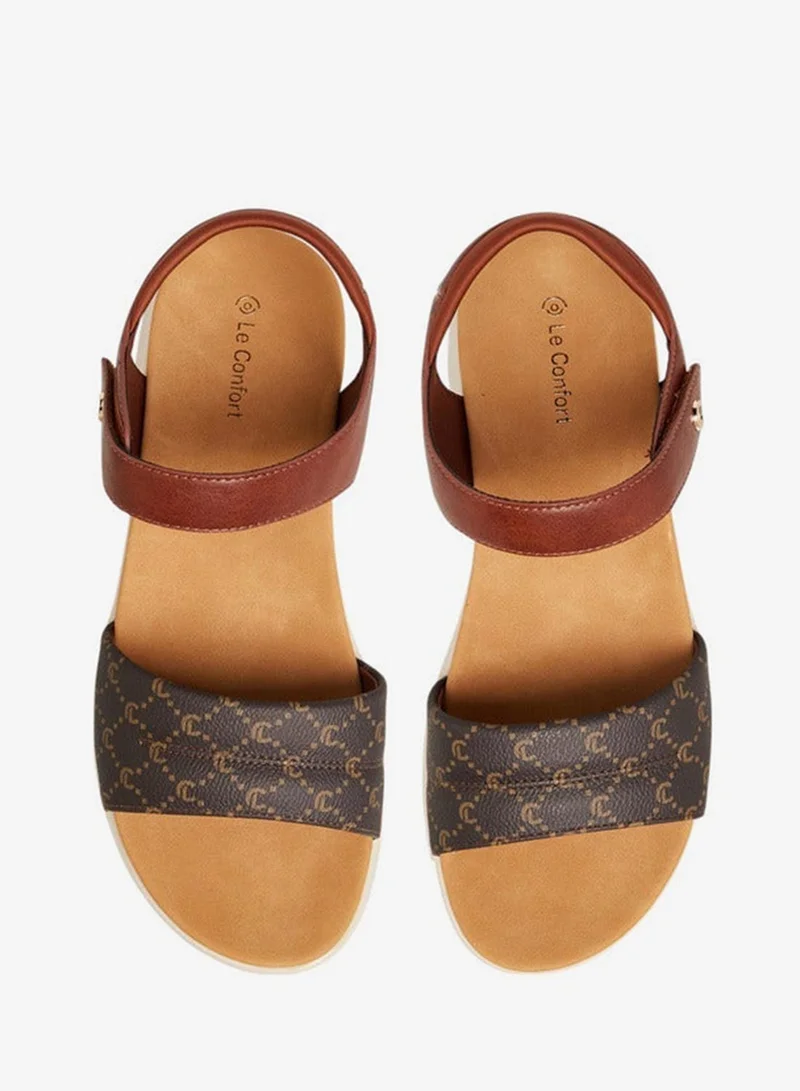 Monogram Print Sandals with Hook and Loop Closure