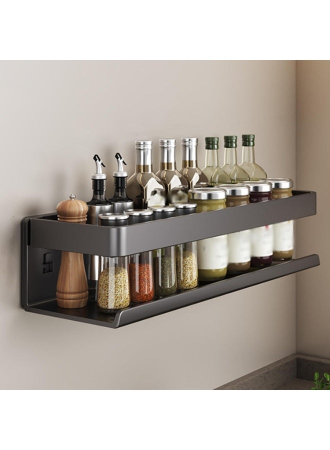 LOKIPA Wall Mounted Spice Rack, Metal Spice Organizer for Kitchen Cupboard, Self-Adhesive or Drill Mount Storage Shelf for Spice Jars & Bottles, Black, 40x10x8cm - Image 1