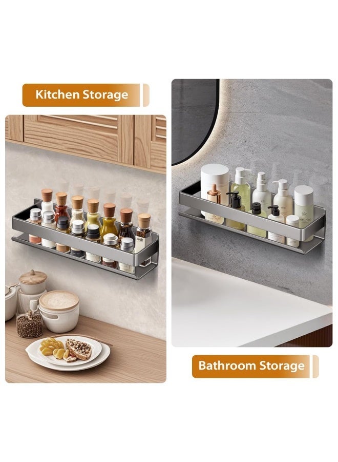 LOKIPA Wall Mounted Spice Rack, Metal Spice Organizer for Kitchen Cupboard, Self-Adhesive or Drill Mount Storage Shelf for Spice Jars & Bottles, Black, 40x10x8cm - Image 4