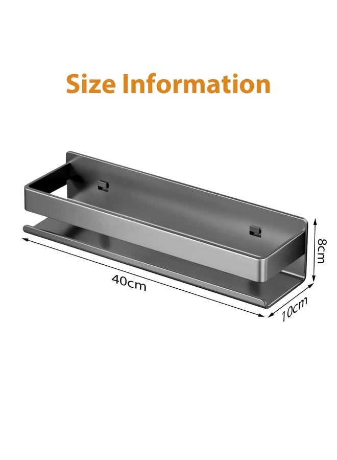 LOKIPA Wall Mounted Spice Rack, Metal Spice Organizer for Kitchen Cupboard, Self-Adhesive or Drill Mount Storage Shelf for Spice Jars & Bottles, Black, 40x10x8cm - Image 2