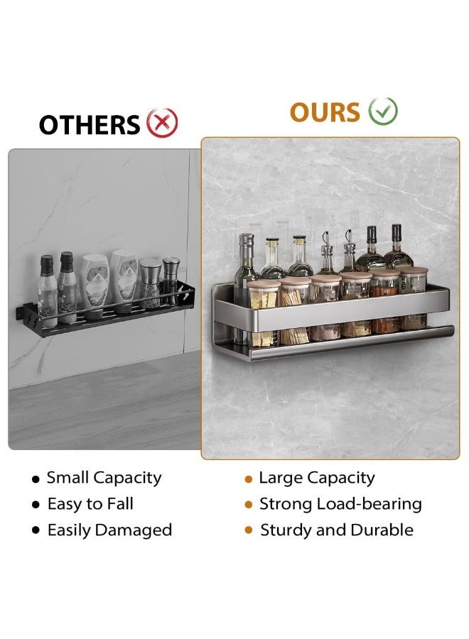 LOKIPA Wall Mounted Spice Rack, Metal Spice Organizer for Kitchen Cupboard, Self-Adhesive or Drill Mount Storage Shelf for Spice Jars & Bottles, Black, 40x10x8cm - Image 5