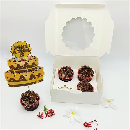 mudrit Cupcake Boxes with Insert, Brown Cupcake Carrier, Food Grade Kraft Bakery Boxes with Windows and Inserts to Fit 4 Each Pack For Cupcakes Muffins or Pastries (White, Pack of 10) - Image 5