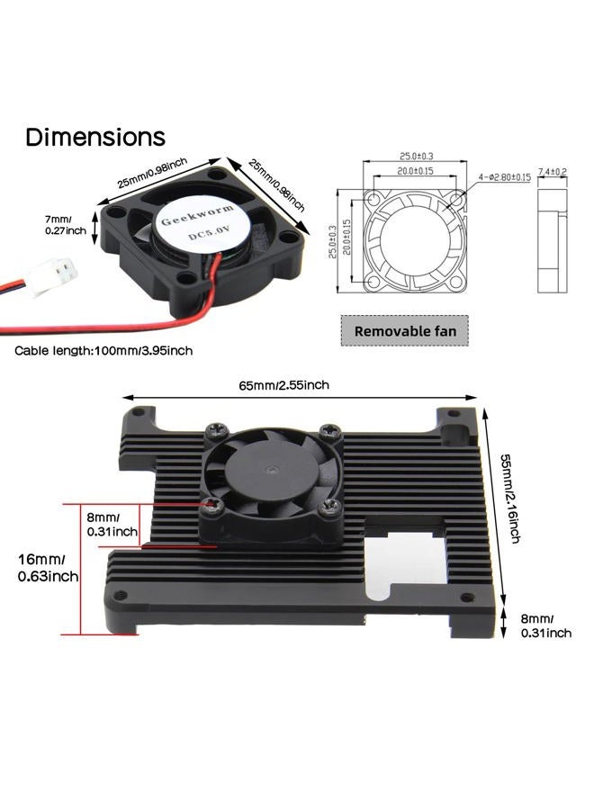 Geekworm 7mm Thickness Embedded Heatsink with Fan (P165-A) for Raspberry Pi 4, Armor Aluminum Radiator with 5V Cooling Fan Compatible with Raspberry Pi 4 Model B Computer - Image 4