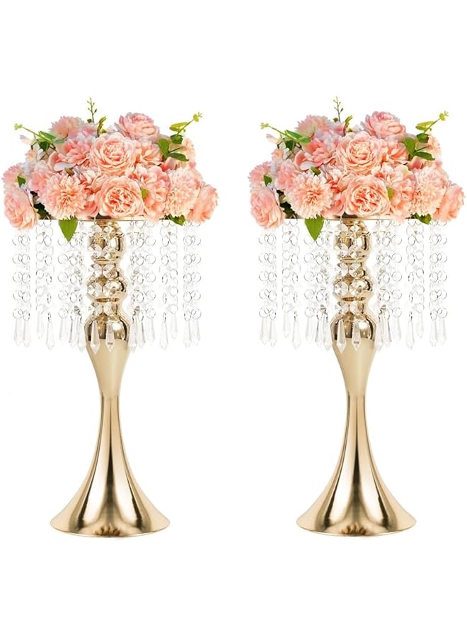 The Bros Elegant Gold Vases for Wedding Centerpieces - Set of 2 Crystal Flower Arrangement Stands, Metal Flower Stand for Table Decor at Weddings and Events - Image 1