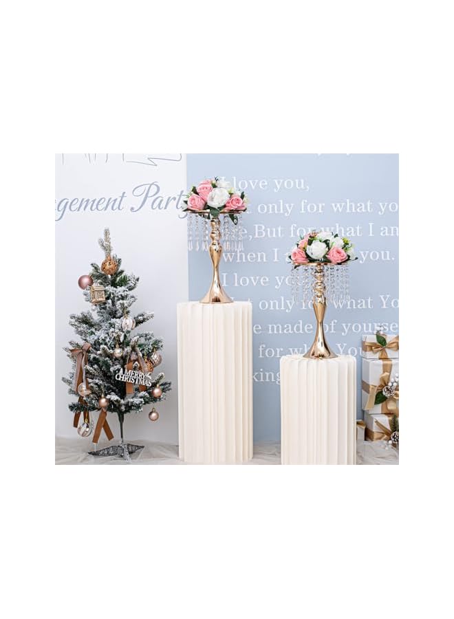 The Bros Elegant Gold Vases for Wedding Centerpieces - Set of 2 Crystal Flower Arrangement Stands, Metal Flower Stand for Table Decor at Weddings and Events - Image 2