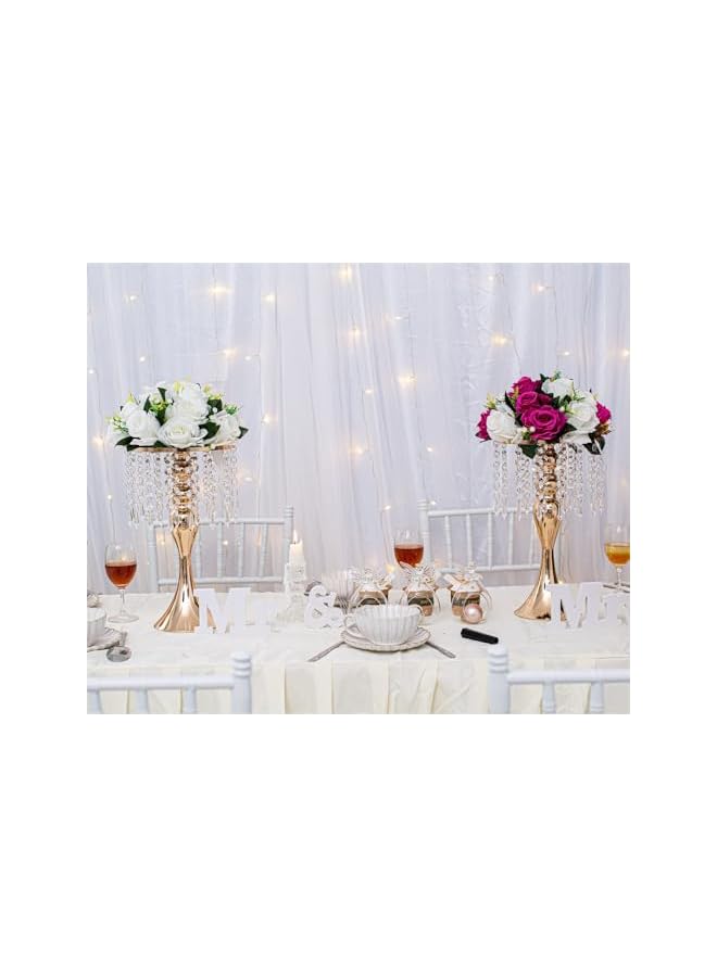 The Bros Elegant Gold Vases for Wedding Centerpieces - Set of 2 Crystal Flower Arrangement Stands, Metal Flower Stand for Table Decor at Weddings and Events - Image 3