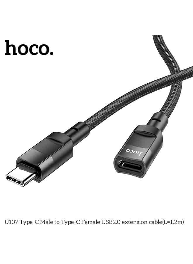 hoco. U107 Type-C Male to Type-C Female Extension Cable (1.2M) – USB 2.0 Charging & Data Transfer Cord – Fast Charging Support, Durable Design, Compatible with USB-C Devices: Smartphones, Tablets & Laptops  - Image 4