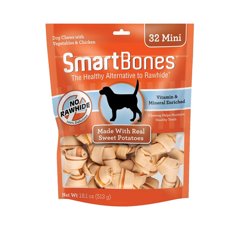 SmartBones Mini Chews with Real Sweet Potato 32 Count, Rawhide-Free Chews for Dogs