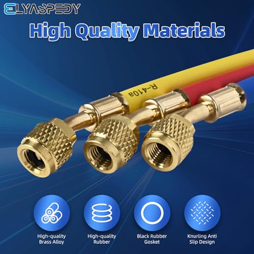 Elyaspedy 2025 Upgrade 22985 Plus II Manifold Hose Set，72",Low Loss,Standard 1/4" FL to 1/4" FL Vacuum Certified Refrigerant Hose,for R410A and All Common Refrigerants- 800 PSI Working Pressure,(Pack of 3) - Image 5