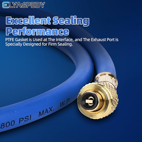 Elyaspedy 2025 Upgrade 22985 Plus II Manifold Hose Set，72",Low Loss,Standard 1/4" FL to 1/4" FL Vacuum Certified Refrigerant Hose,for R410A and All Common Refrigerants- 800 PSI Working Pressure,(Pack of 3) - Image 4