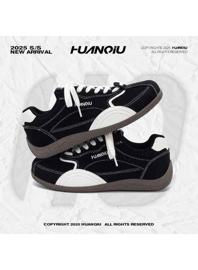 HUANQIU 2025 S/S New Black & White Retro Sneakers Unisex Casual Daily Fashion Trainers - Image 1