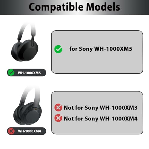 Adhiper XM5 Silicone Case Sweat Earpad Covers for Sony WH-1000XM5, Upgraded Ear Covers Silicone Case Accessories for Sony WH-1000XM5 Wireless Headphones, Sweatproof Easily Washable - Black - Image 2